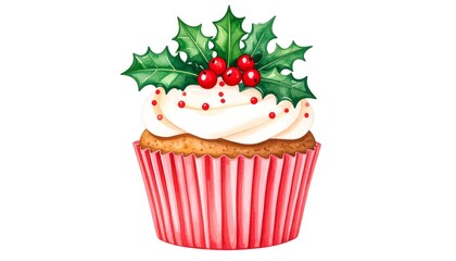 Christmas Holly Cupcake Dessert.