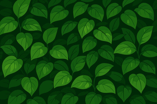 Seamless lush green leaves pattern. Dense foliage natural wall background. Eco-friendly botanical vector illustration. Vibrant leafy texture for nature, organic, garden, environment designs
