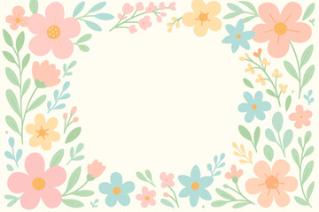 Elegant pastel floral frame vector, soft spring flower border, cute botanical illustration, blank background template, invitation, greeting card, brochure, poster, wedding, feminine decor design