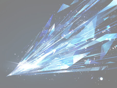 Fototapeta 砕け散る蒼いクリスタル - 衝撃とエネルギーの爆発エフェクト背景