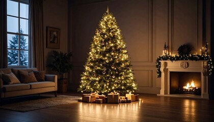 Christmas tree with gifts, and cozy home.