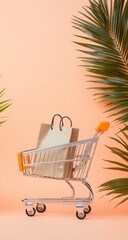 Shopping cart with summer sale, and palm leaves. (1)