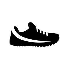 Black Running Shoe Silhouette Side View White Detail Minimalist Design Sport Footwear Icon
