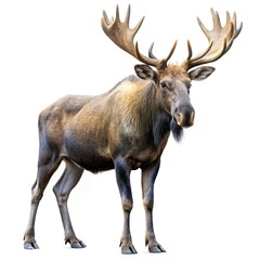 Majestic bull moose with large antlers isolated on white background