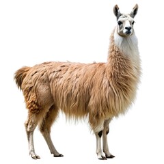 Naklejka premium Light brown llama standing profile isolated on white background
