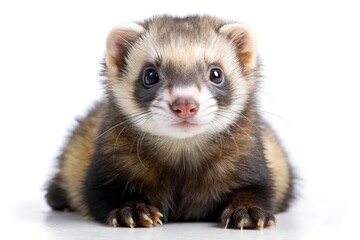 Adorable young ferret portrait against white background