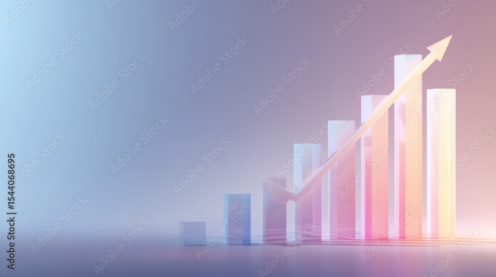 Poster business growth chart illustrating rising trends with an upward arrow over a clean gradient backgrou