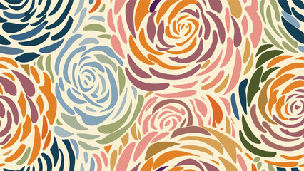 Abstract floral pattern with swirling petal shapes in various colors creating a dynamic composition