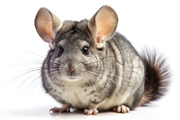 Adorable gray chinchilla portrait against white background