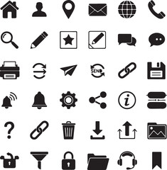 Set of Modern Black and White Vector Icons for User Interface Design and Development Projects Websites