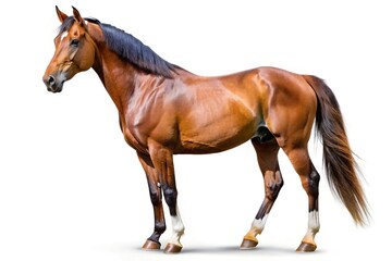 Obraz premium Chestnut horse isolated on white background profile view