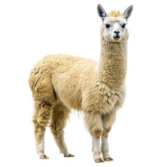 Obraz premium Cream colored alpaca standing isolated on white background
