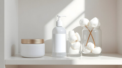Minimalist Skincare Shelf Soft Light, Clean Aesthetics