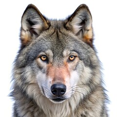 Obraz premium Closeup portrait of a gray wolf against white background