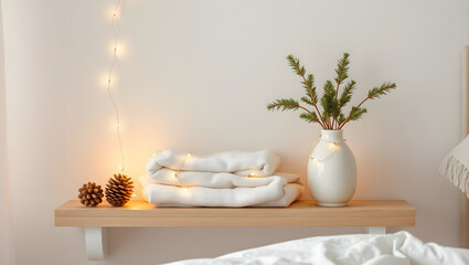 Cozy Minimalist Bedroom Shelf Styling Soft Textiles, Fairy Lights & Greenery