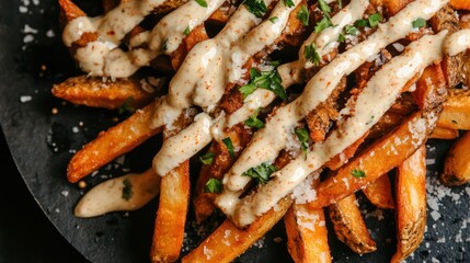 Gourmet French Fries with Creamy Sauce and Parmesan