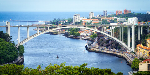 View of the Ponte da Arrábida over the Douro river, the last bridge between Porto and Vila Nova de...