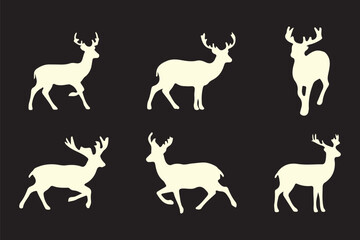 Deer silhouettes set vector illustration, black deer silhouette icon bundle