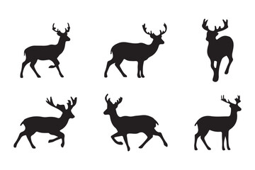 Deer silhouettes set vector illustration, black deer silhouette icon bundle