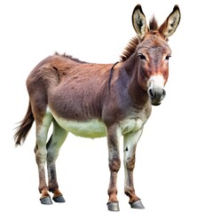 Fototapeta premium Brown donkey standing isolated on white background farm animal photography