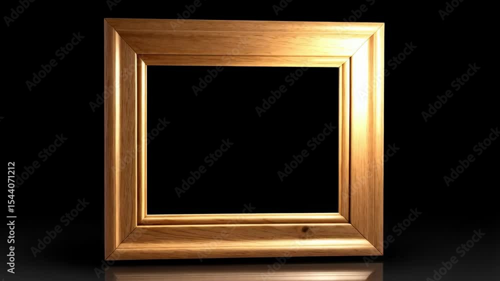 Poster empty wooden picture frame slowly rotates against a gradient background casting a soft shadow. ideal