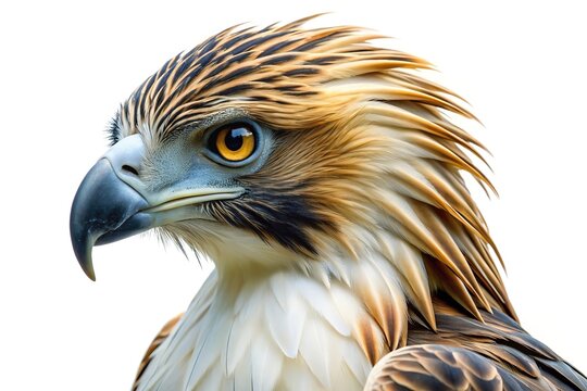 Closeup profile of a philippine eagle with striking golden brown feathers