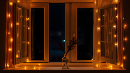 Enchanted Window Warm Fairy Lights & Cozy Night Scene