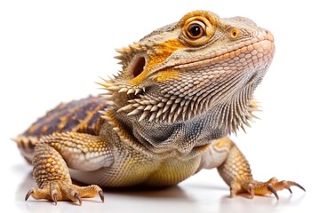 Obraz premium Closeup of a bearded dragon lizard on white background