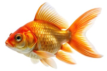 Vibrant orange goldfish with flowing fins isolated on white background