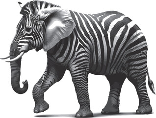 Monochromatic Mashup An Elephant with Zebra Stripes Creates an Imaginative Hybrid of Two Powerful and Majestic Animals Together