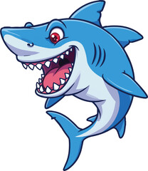 Cartoon Shark with a Mischievous Grin and Sharp Teeth Ready to Pounce in a Playful Aquatic Scene