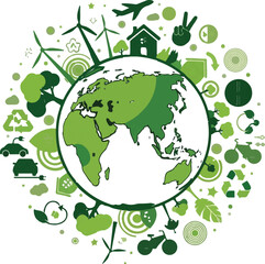 Green Earth Globe Illustration Promoting Environmental Awareness and Sustainability for a Healthier Planet and Eco Friendly Lifestyle