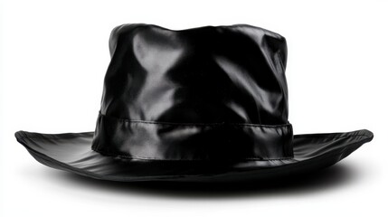 A stylish black hat sits elegantly against a stark white background, illustrating the essence of sophistication and timeless fashion in accessories that complete any outfit.