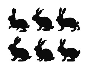 Adorable Black Rabbit Silhouette Vector Icon Set for Nature and Easter Design Projects