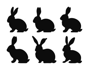 Fototapeta premium Cute Black Rabbit Silhouette Vector Icon Set for Nature and Pet Design Projects