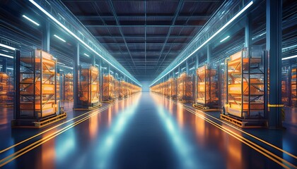 automated warehouse panoramic view showcasing smart technology and design for efficient storage solutions