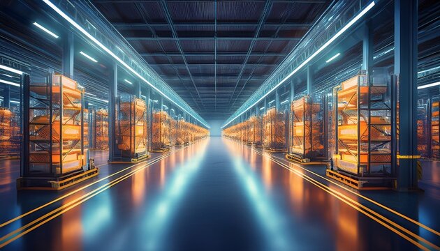 automated warehouse panoramic view showcasing smart technology and design for efficient storage solutions