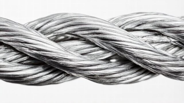 Intertwined Steel Cable: A captivating close-up showcases the intricate patterns and industrial strength of a twisted steel cable. highlighting the material's robustness and aesthetic appeal. 