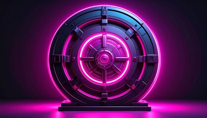 Neon Vault Door with Dark Background.