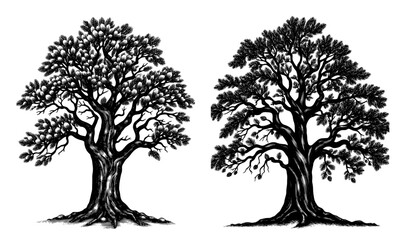 Botanical style pine trees in black and white