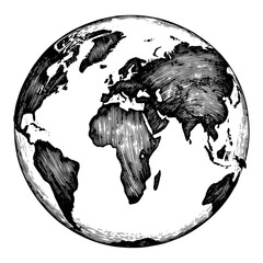 Earth planet in black and white engraved