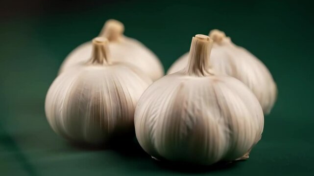 vibrant organic garlic bulbs on a fresh green surface