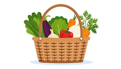 Fresh veggies in wicker basket.