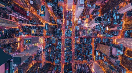 Aerial View of Manhattan at Night: A Symphony of Lights and Cityscape