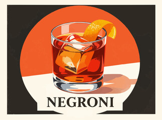 Negroni Cocktail Served with Orange Twist and Ice Cubes
