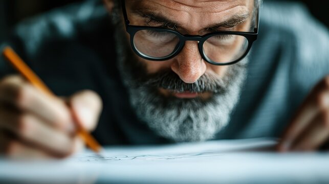 A dedicated artist carefully sketching intricate details, showcasing the creative process and deep focus required in producing unique art pieces with passion.