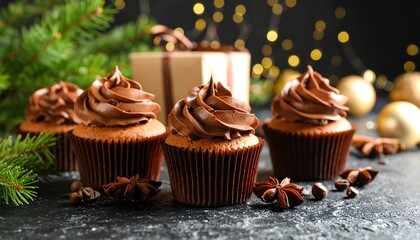 Chocolate Cupcakes with Festive Treats.