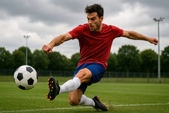Soccer Player Kicking Ball Photo