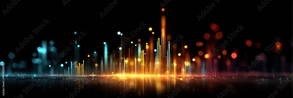Aufkleber Abstract Representation of Stock Market Trends With Glowing Data Points Over a Dark Gradient