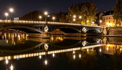 Night Bridge Reflection with Cityscape.